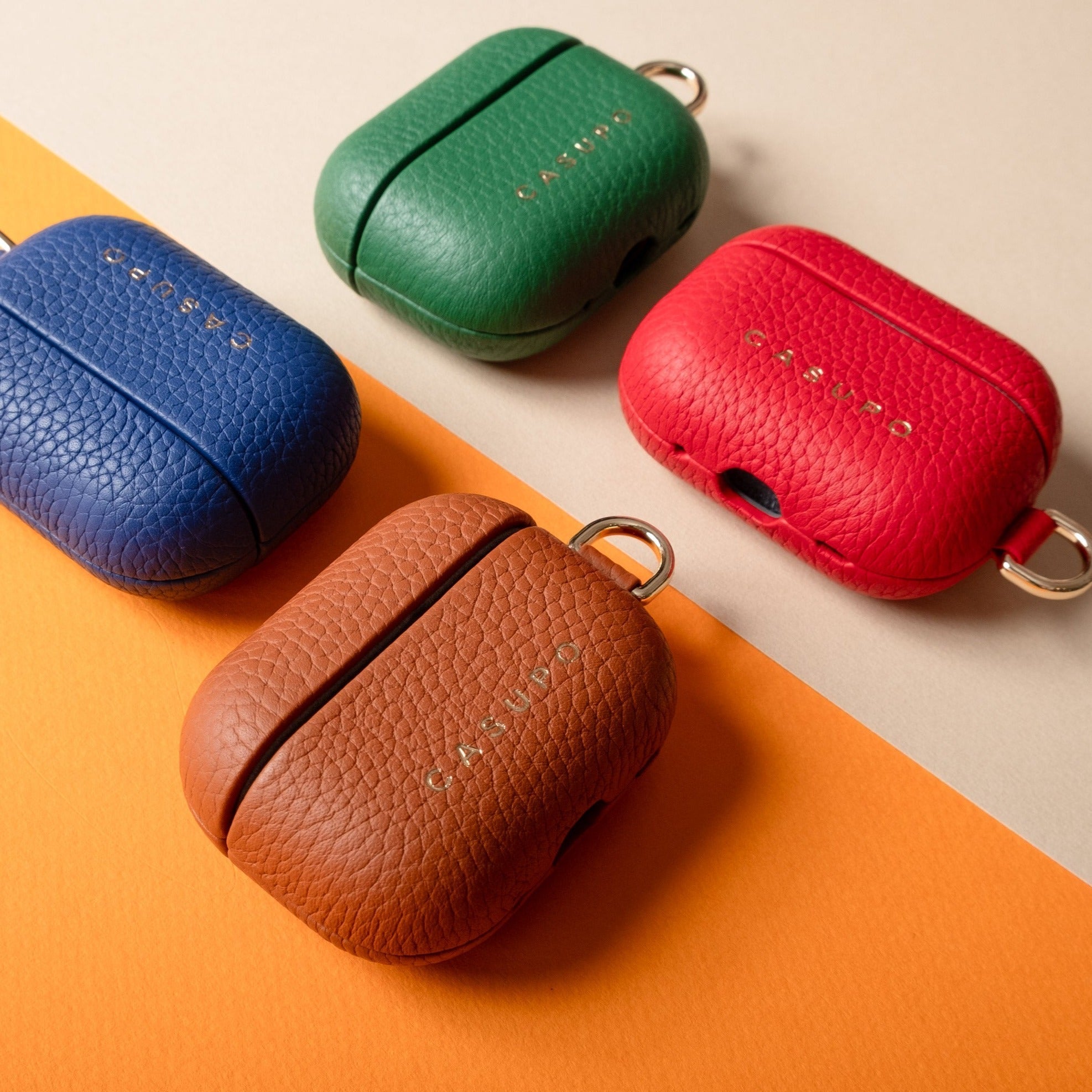 Leather AirPod Case Tan - Premium Top-Grain Leather with Oval Ring for AirPods 2 Pro & 3