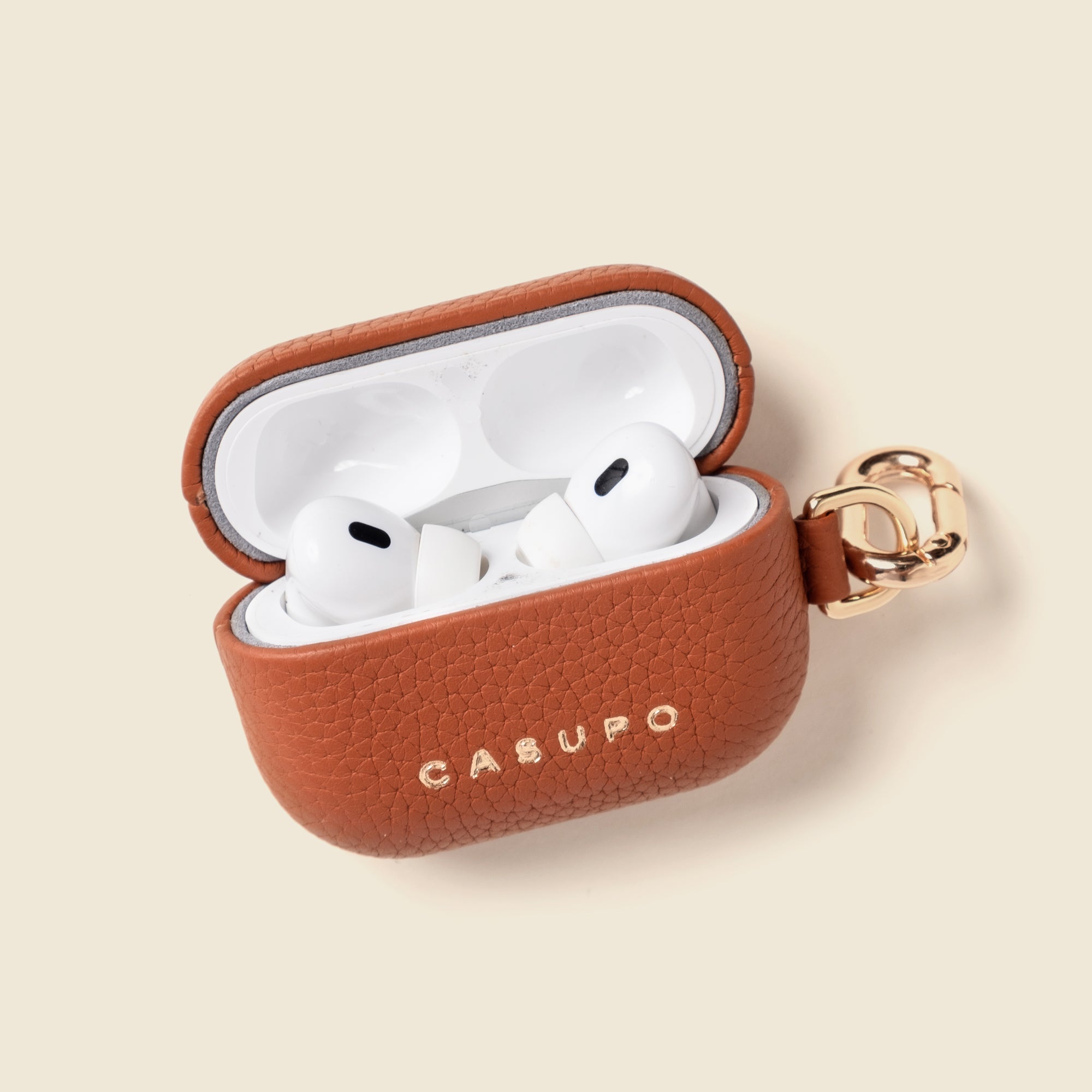 Leather AirPod Case Tan - Premium Top-Grain Leather with Oval Ring for AirPods 2 Pro & 3